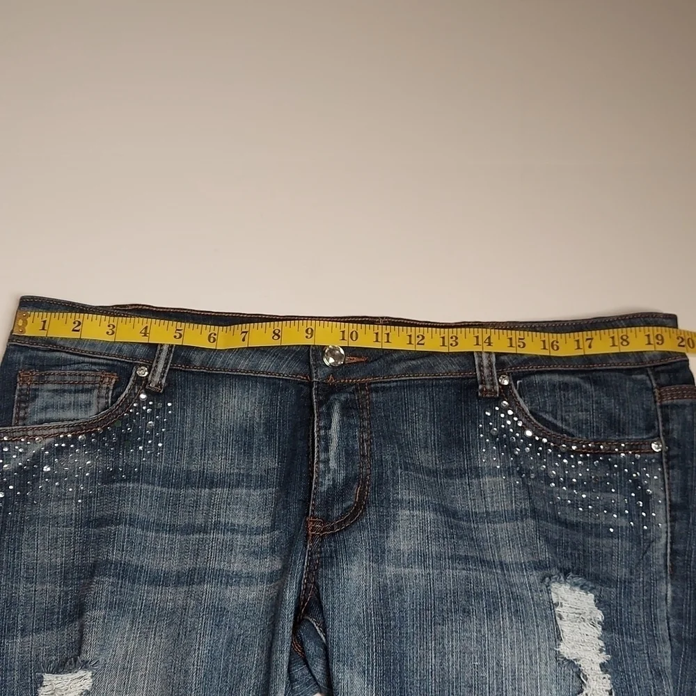 Decibel Women's Distressed Jeans with Rhinestones